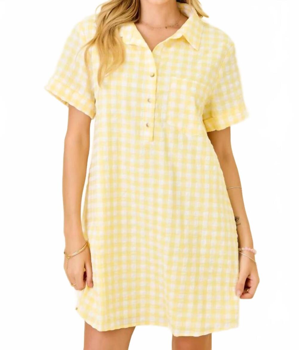 NEW DAY + MOON gingham shirt dress in lemon